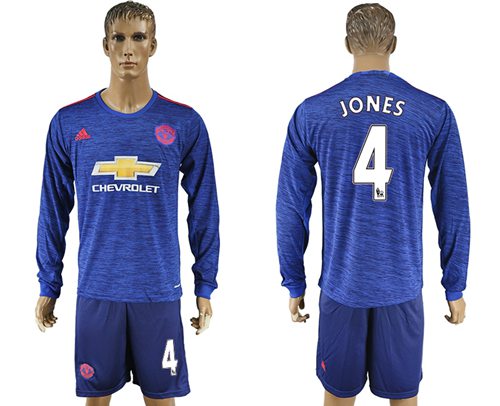 Manchester United 4 Jones Away Long Sleeves Soccer Club Jersey