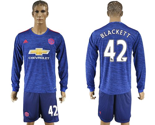 Manchester United 42 Blackett Away Long Sleeves Soccer Club Jersey