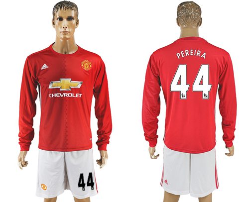 Manchester United 44 Pereira Red Home Long Sleeves Soccer Club Jersey