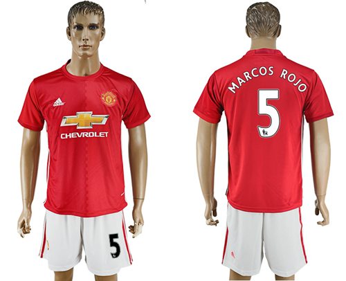 Manchester United 5 Marcos Rojo Red Home Soccer Club Jersey