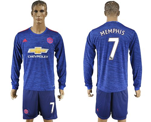 Manchester United 7 Memphis Away Long Sleeves Soccer Club Jersey