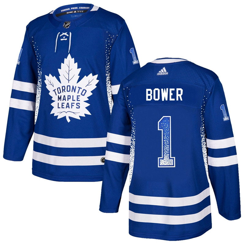 Maple Leafs 1 Johnny Bower Blue Drift Fashion  Jersey