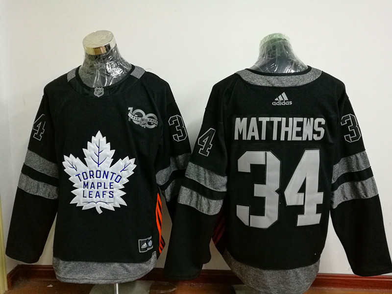 Maple Leafs 34 Auston Matthews Black 1917 2017 100th Anniversary Jersey