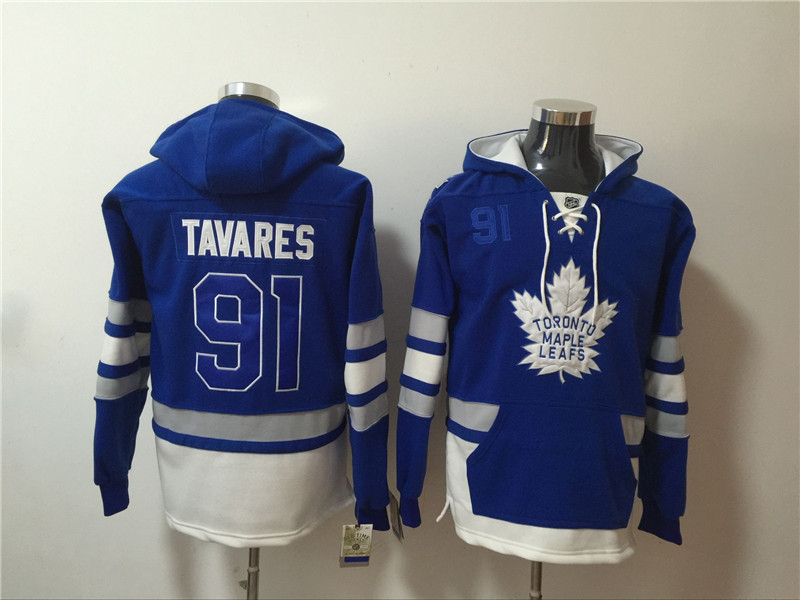 Maple Leafs 91 John Tavares Blue All Stitched Hooded Sweatshirt