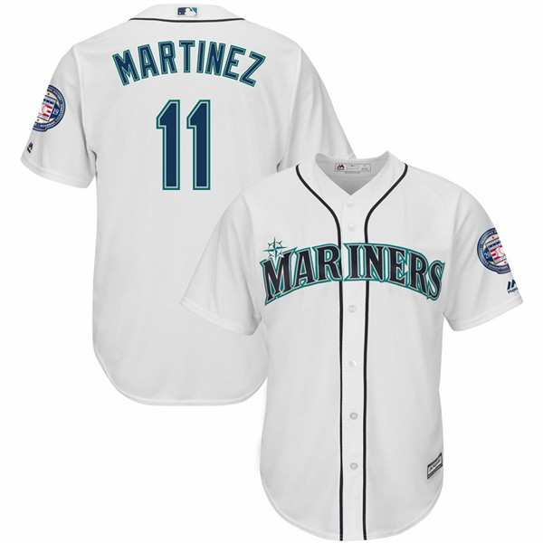Mariners 11 Edgar Martinez White 2019 Hall of Fame Induction Patch Cool Base Jersey