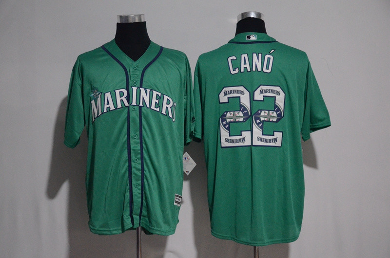 Mariners 22 Robinson Cano Green Team Logo Print Cool Base Jersey