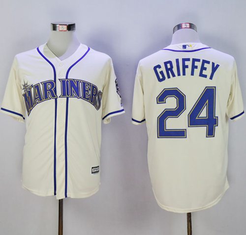 Mariners 24 Ken Griffey Cream New Cool Base2016 Hall Of Fame Patch Stitched MLB Jersey