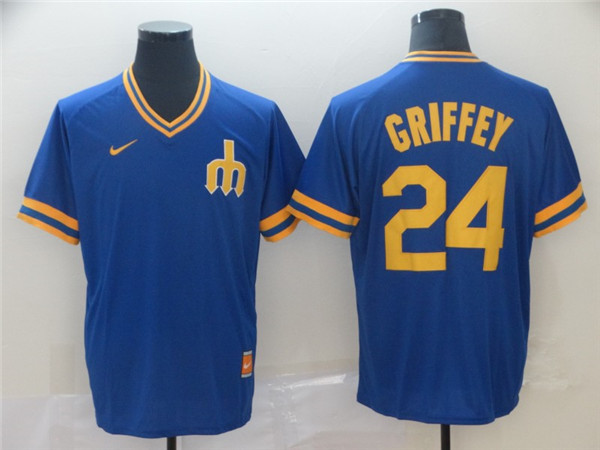 Mariners 24 Ken Griffey Jr. Blue Throwback Jersey