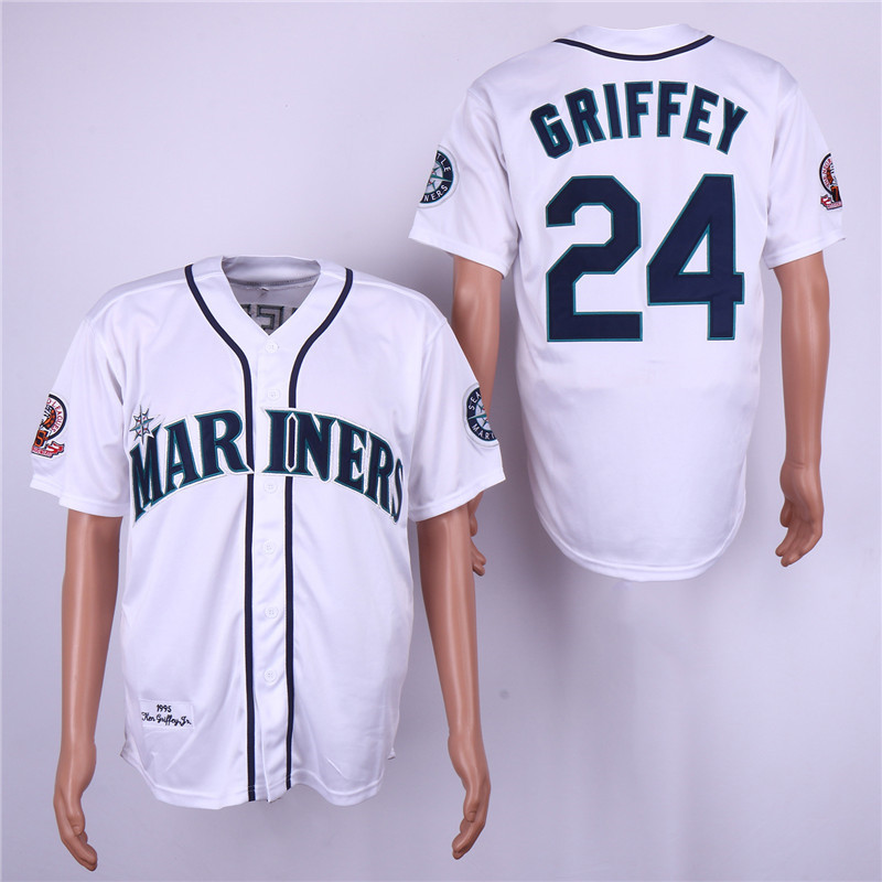 Mariners 24 Ken Griffey Jr. White 1995 Throwback Jersey