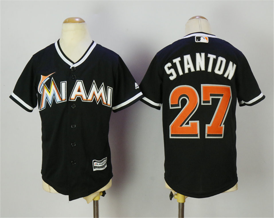 Marlins 27 Giancarlo Stanton Black Youth Cool Base Jersey