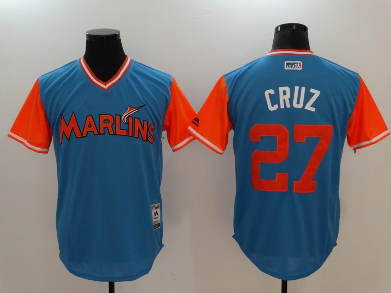 Marlins 27 Giancarlo Stanton Cruz Majestic Blue 2017 Players Weekend Jersey