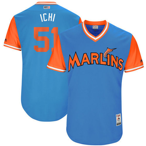 Marlins 51 Ichiro Suzuki Ichi Majestic Blue 2017 Players Weekend Jersey