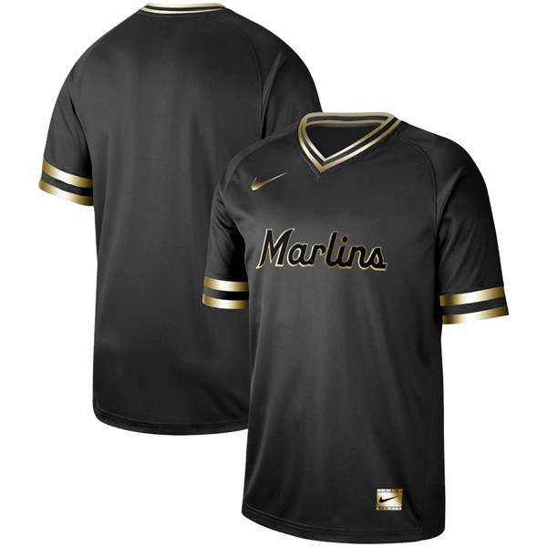 Marlins Blank Black Gold Nike Cooperstown Collection Legend V Neck Jersey