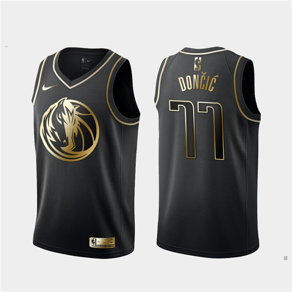 Mavericks 77 Luka Doncic Black Gold Nike Swingman Jersey