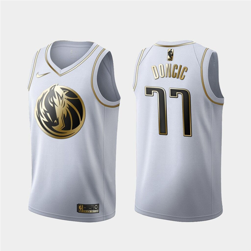 Mavericks 77 Luka Doncic White Gold Nike Swingman Jersey