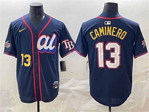 Men's American League 13 Junior Caminero Navy 2025 All Star Edition Limited Stitched Baseball Jersey