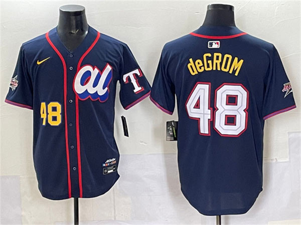 Men's American League 48 Jacob deGrom Navy 2025 All Star Edition Limited Stitched Baseball Jersey