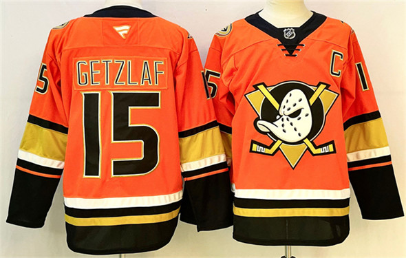 Men's Anaheim Ducks 15 Ryan Getzlaf Orange Black 2024 25 With C Patch Stitched Jersey
