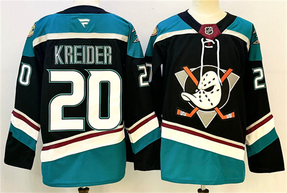 Men's Anaheim Ducks 20 Chris Kreider Black Teal 2024 25 Stitched Jersey