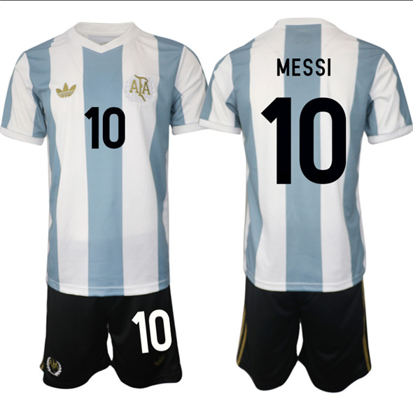 Men's Argentina 10 Lionel Messi White Blue 2024 25 50th Anniversary Home Soccer Jersey Suit