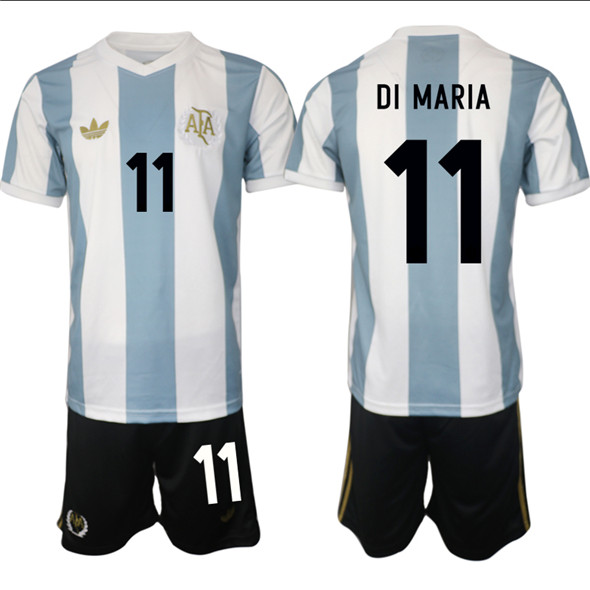 Men's Argentina 11 ángel Fabián Di María White Blue 2024 25 50th Anniversary Home Soccer Jersey Suit