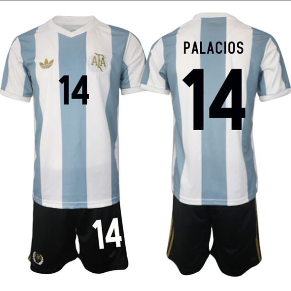 Men's Argentina 14 Palacos White Blue 2024 25 50th Anniversary Home Soccer Jersey Suit