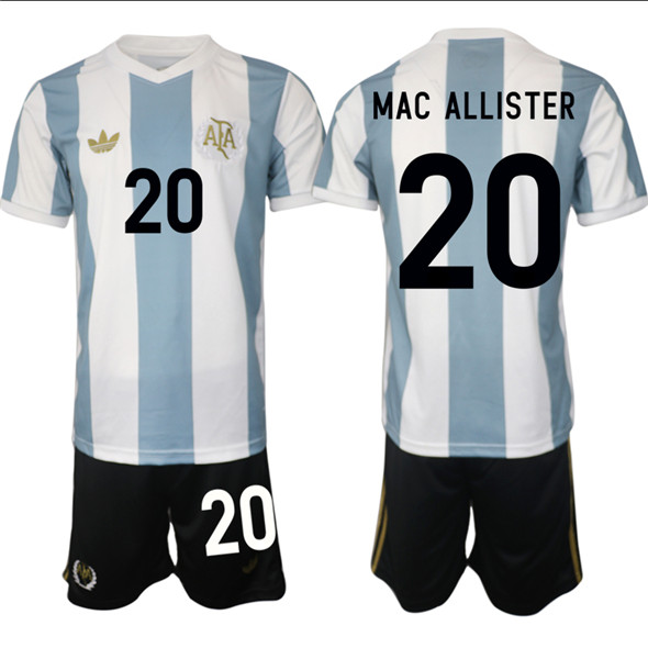 Men's Argentina 20 Alexis Mac Allister White Blue 2024 25 50th Anniversary Home Soccer Jersey Suit
