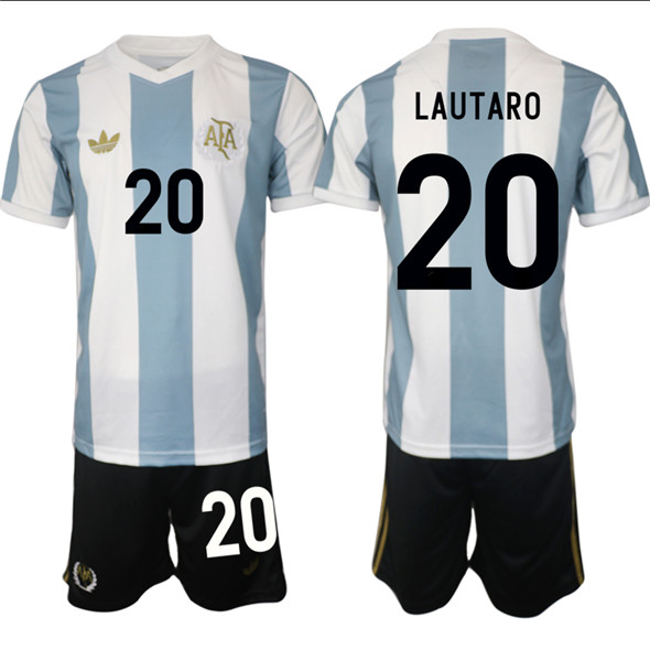 Men's Argentina 20 Lautaro White Blue 2024 25 50th Anniversary Home Soccer Jersey Suit