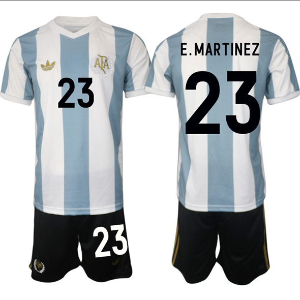 Men's Argentina 23 Emiliano Martínez White Blue 2024 25 50th Anniversary Home Soccer Jersey Suit