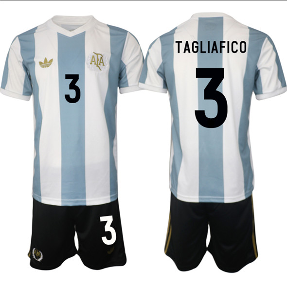 Men's Argentina 3 Nicolás Tagliafico White Blue 2024 25 50th Anniversary Home Soccer Jersey Suit