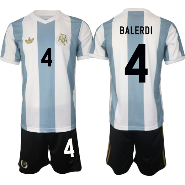 Men's Argentina 4 Leonardo Balerdi White Blue 2024 25 50th Anniversary Home Soccer Jersey Suit
