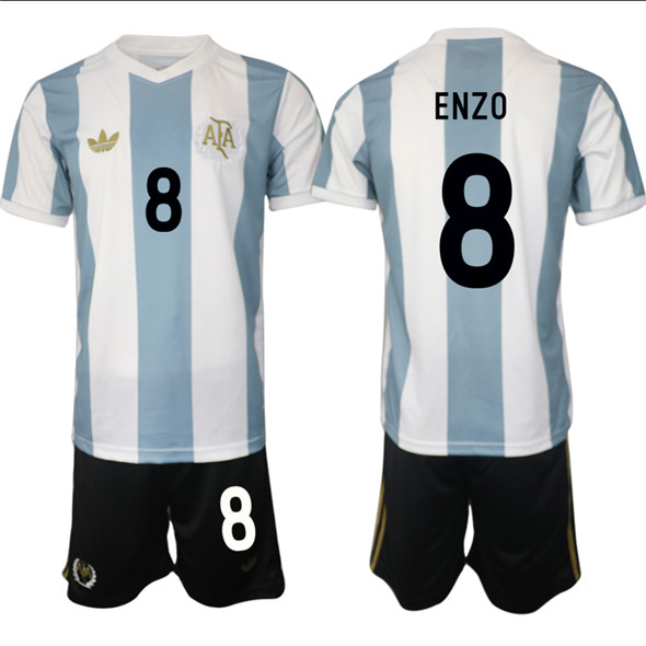 Men's Argentina 8 Enzo White Blue 2024 25 50th Anniversary Home Soccer Jersey Suit