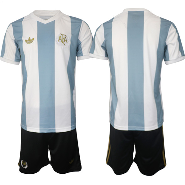 Men's Argentina Blank White Blue 2024 25 50th Anniversary Home Soccer Jersey Suit