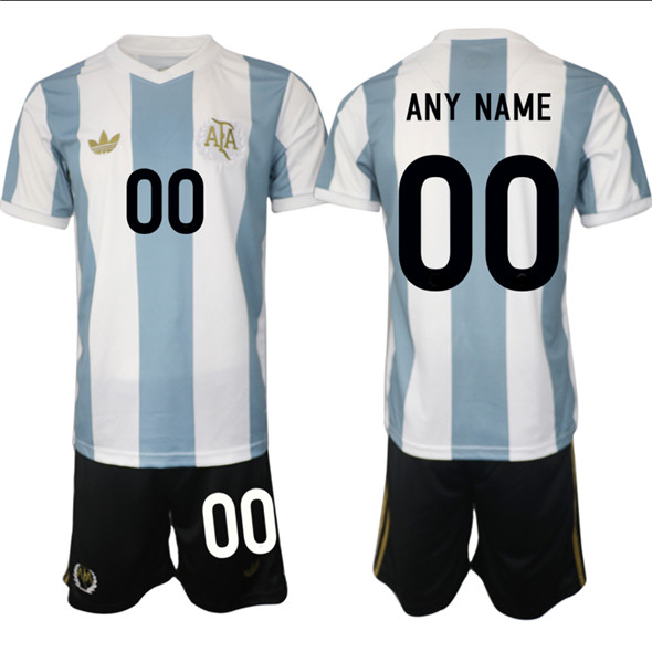 Men's Argentina Custom White Blue 2024 25 50th Anniversary Home Soccer Jersey Suit