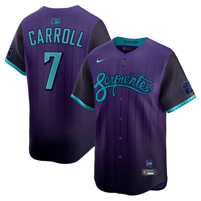 Men's Arizona Diamondbacks 7 Corbin Carroll Purple 2025 City Connect Limited Stitched Baseball Jersey