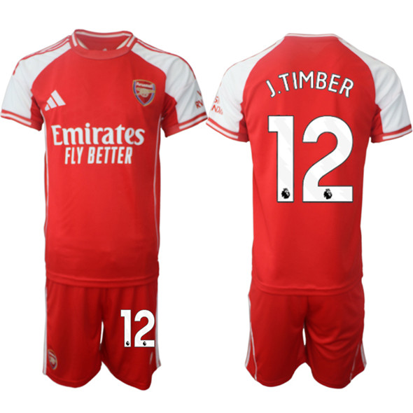 Men's Arsenal F.C 12 Jurrien Timber Red 2025 Home Soccer Jersey Suit