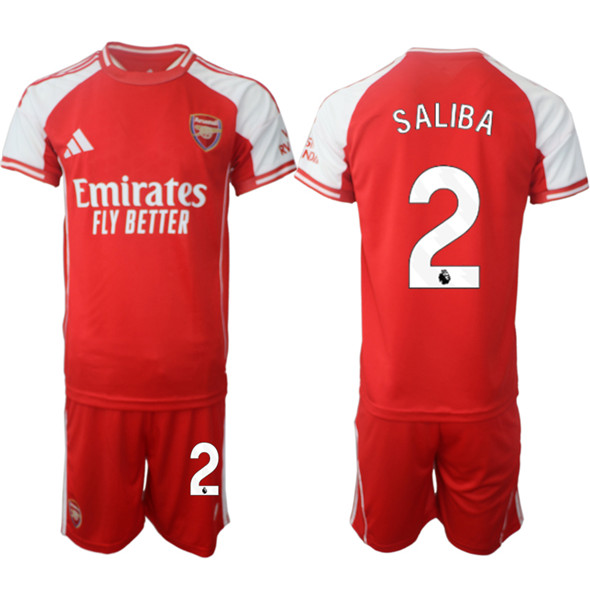 Men's Arsenal F.C 2 William Saliba Red 2025 Home Soccer Jersey Suit