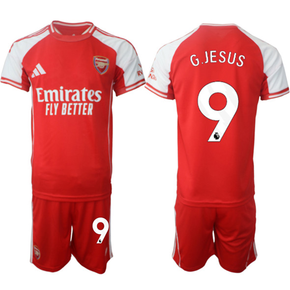 Men's Arsenal F.C 9 Gabriel Jesus Red 2025 Home Soccer Jersey Suit
