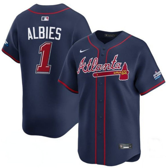 Men's Atlanta Braves 1 Ozzie Albies Navy 2025 Speedway Classic Alternate Limited Stitched Baseball Jersey