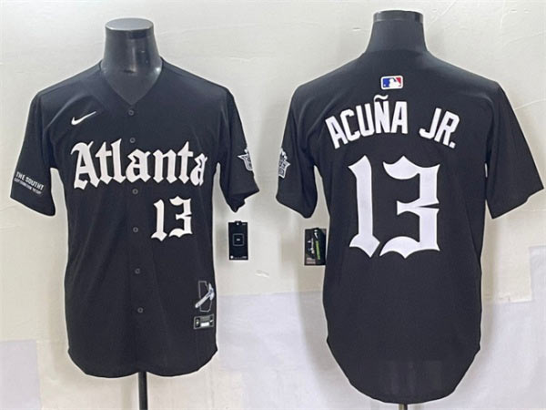 Men's Atlanta Braves 13 Ronald Acuna Jr. Black Gothic South x Outkast Edition Vapor Limited Stitched Baseball Jersey