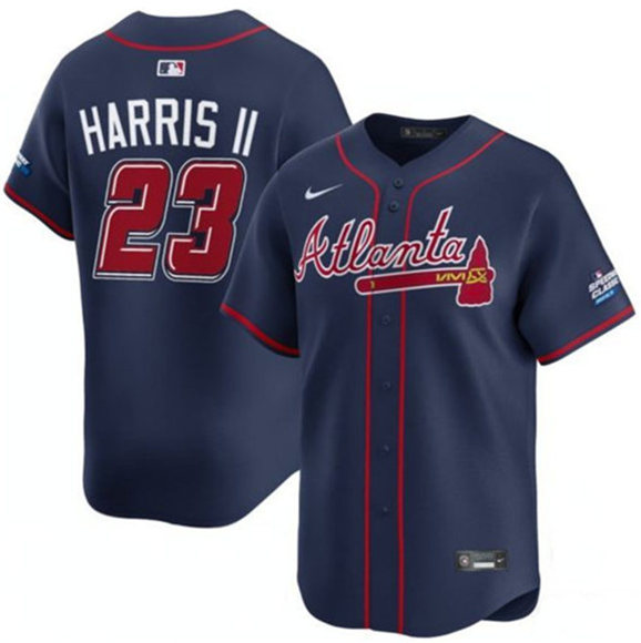 Men's Atlanta Braves 23 Michael Harris II Navy 2025 Speedway Classic Alternate Limited Stitched Baseball Jersey