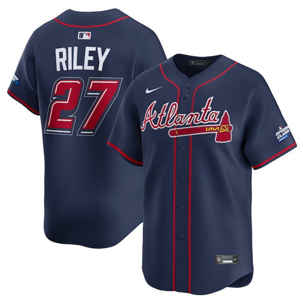 Men's Atlanta Braves 27 Austin Riley Navy 2025 Speedway Classic Alternate Limited Stitched Baseball Jersey