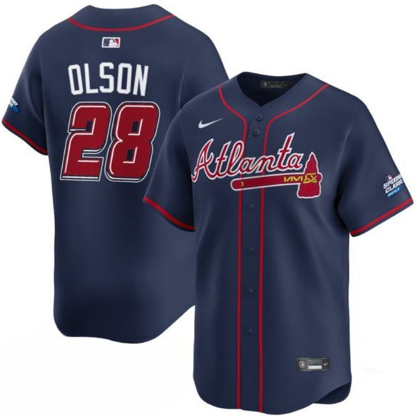Men's Atlanta Braves 28 Matt Olson Navy 2025 Speedway Classic Alternate Limited Stitched Baseball Jersey