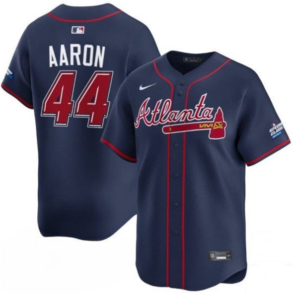 Men's Atlanta Braves 44 Hank Aaron Navy 2025 Speedway Classic Alternate Limited Stitched Baseball Jersey