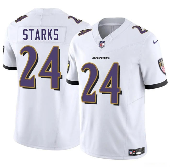 Men's Baltimore Ravens 24 Malaki Starks White 2025 Draft F.U.S.E. Vapor Limited Football Jersey