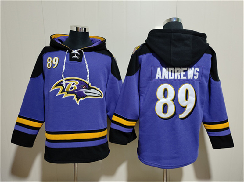 Men's Baltimore Ravens 89 Mark Andrews Purple Ageless Must Have Lace Up Pullover Hoodie