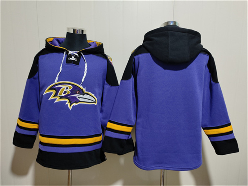 Men's Baltimore Ravens Blank Purple Ageless Must Have Lace Up Pullover Hoodie