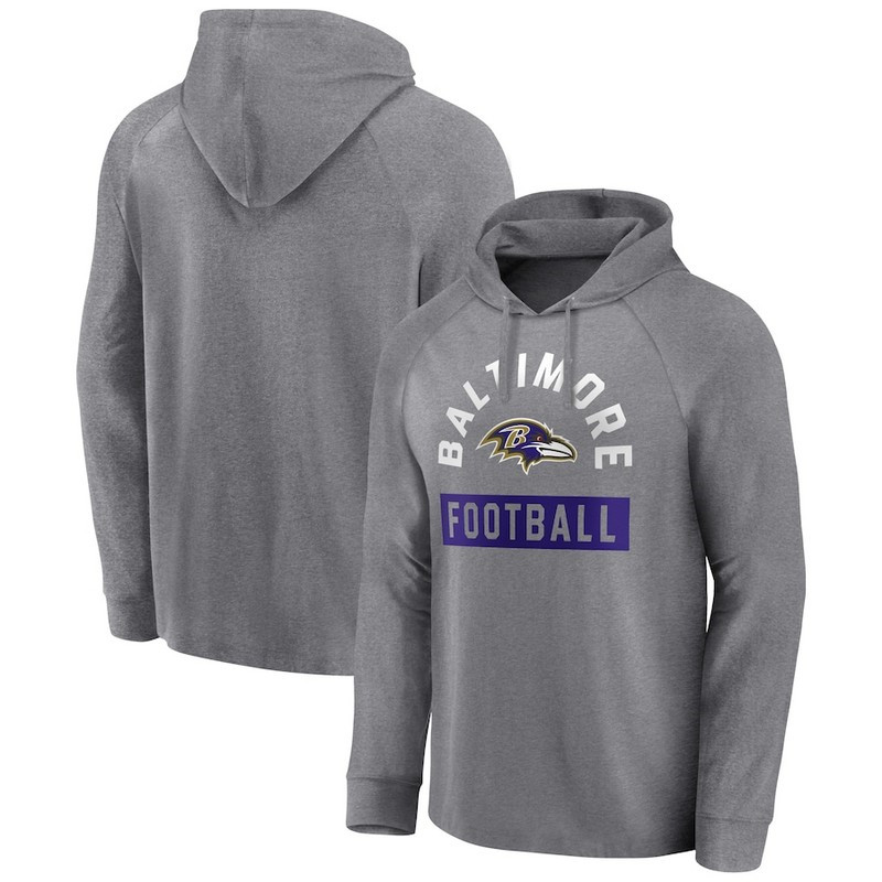 Men's Baltimore Ravens Fanatics Branded Heathered Gray No Time Off Raglan Pullover Hoodie