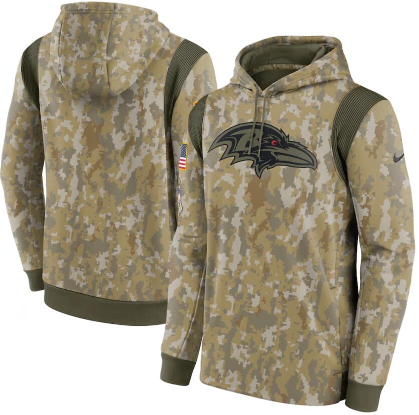Men's Baltimore Ravens Nike Camo 2021 Salute To Service Therma Performance Pullover Hoodie