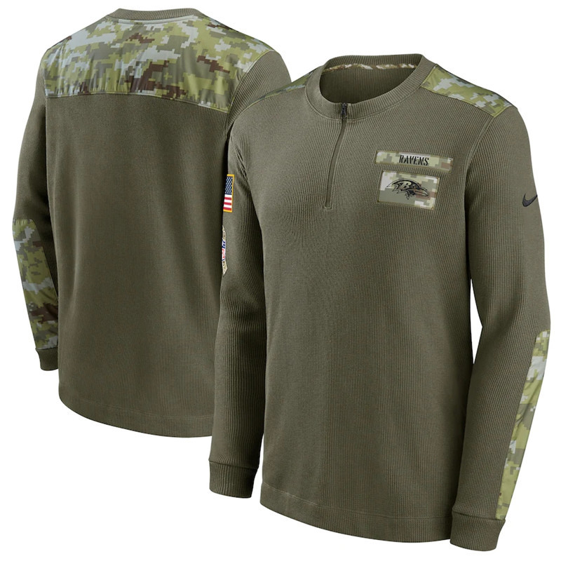Men's Baltimore Ravens Nike Olive 2021 Salute To Service Henley Long Sleeve Thermal Top